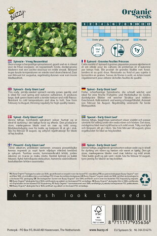 Buzzy&reg; Organic Spinazie Vroeg Reuzenblad (BIO)